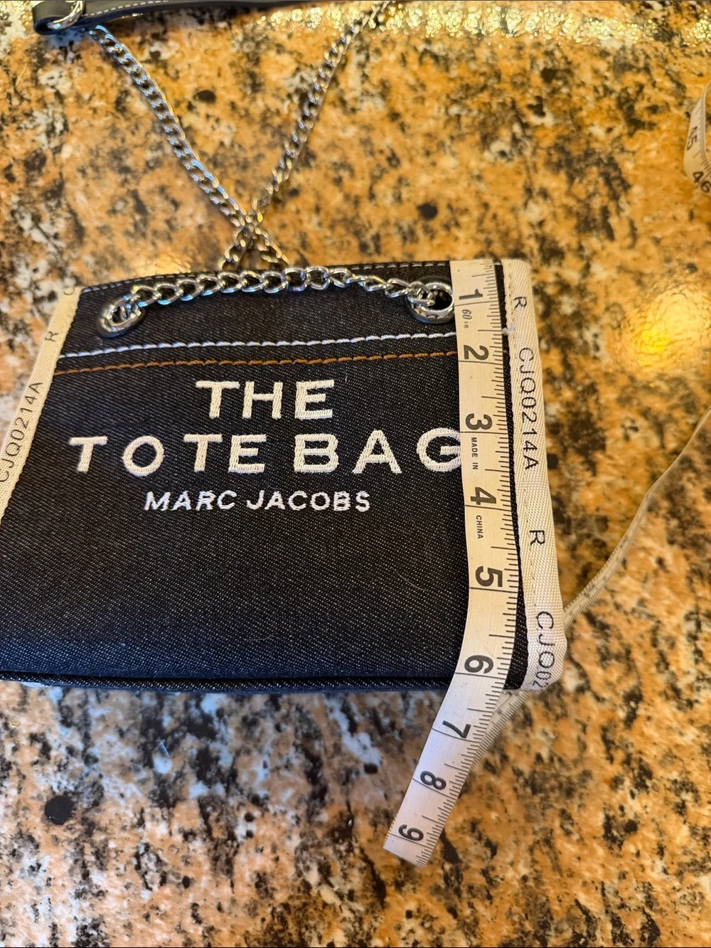 Marc Jacobs Black Canvas 'The Tote Bag' Mini with White Trim and Silver Chain